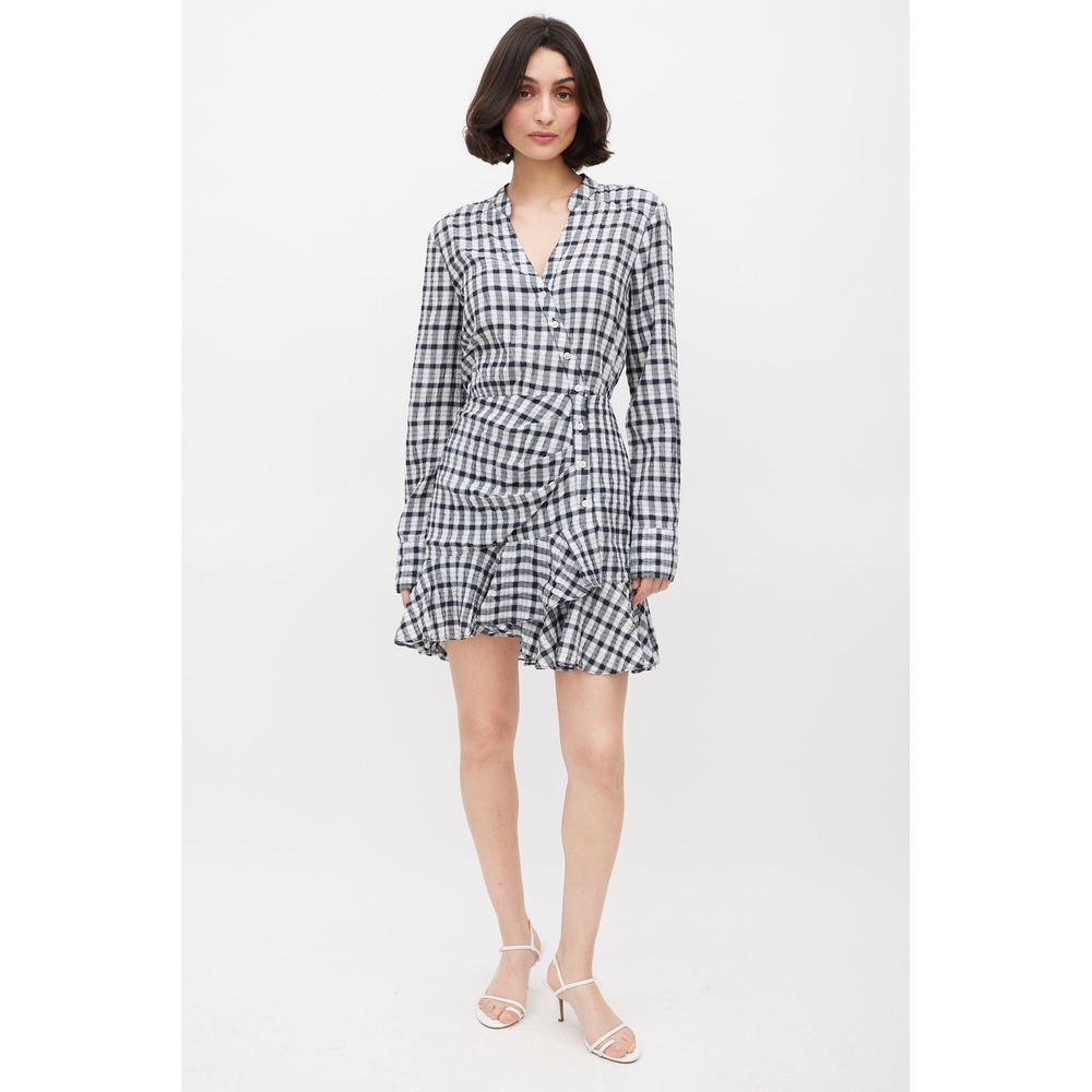 Veronica Beard Gingham Sherry Ruffle Mini Dress Medium Quiet Luxury Old Money